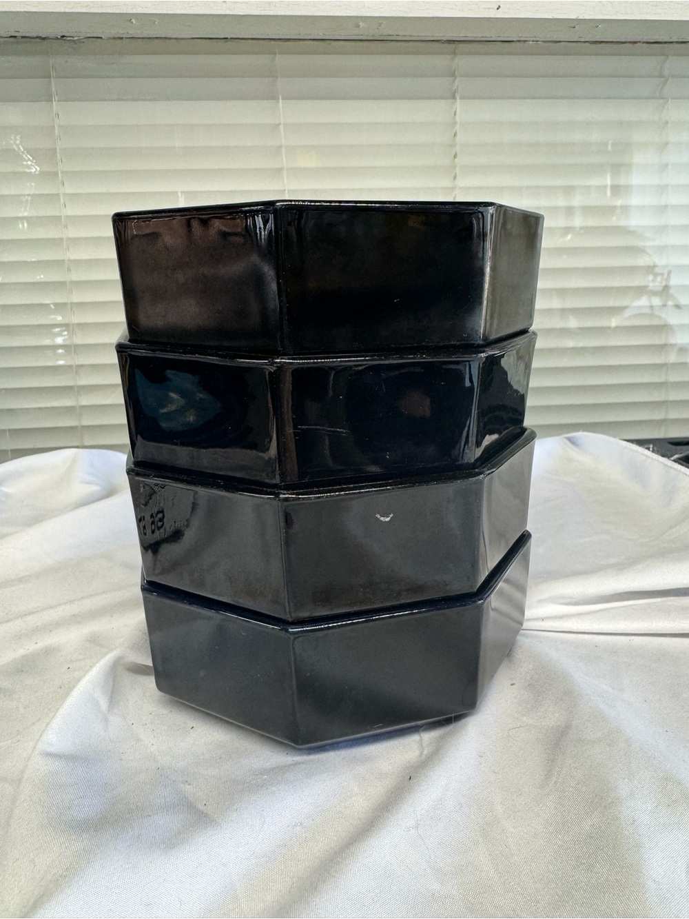 VTG set of 4 Arcoroc black glass Octime bowl set